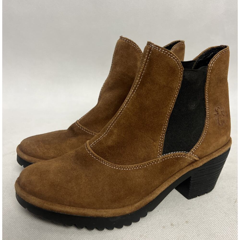 Fly London Wote Chelsea Heeled Boots Womens Ranch Brown Suede Shoes Size 7